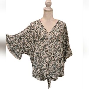 Max Studio Kimono Sleeve Tie Front Blouse Top XL Floral Print Boho Lightweight